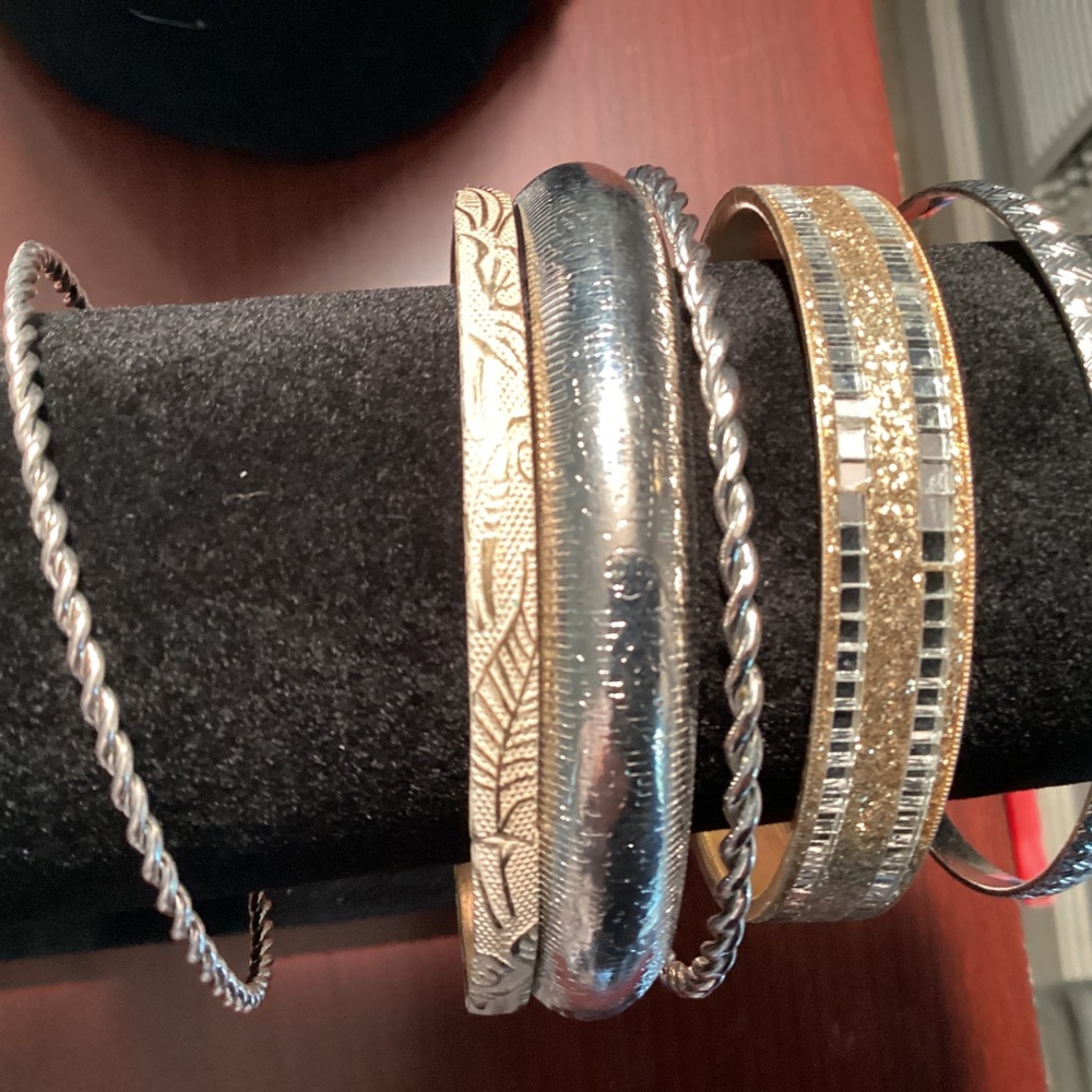12 Silvertone Bracelet Bundle Scrolls Embossed Ba… - image 3